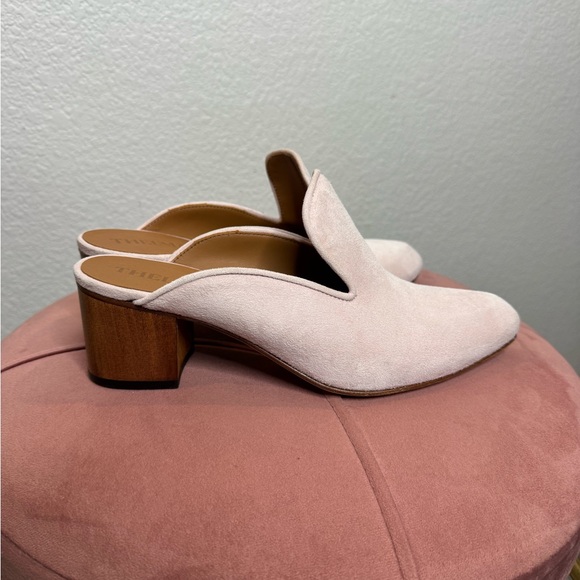Thelma Suede Mule Heels Womens US 7.5-8 Light Pink Italian Leather Slip On - Picture 2 of 9